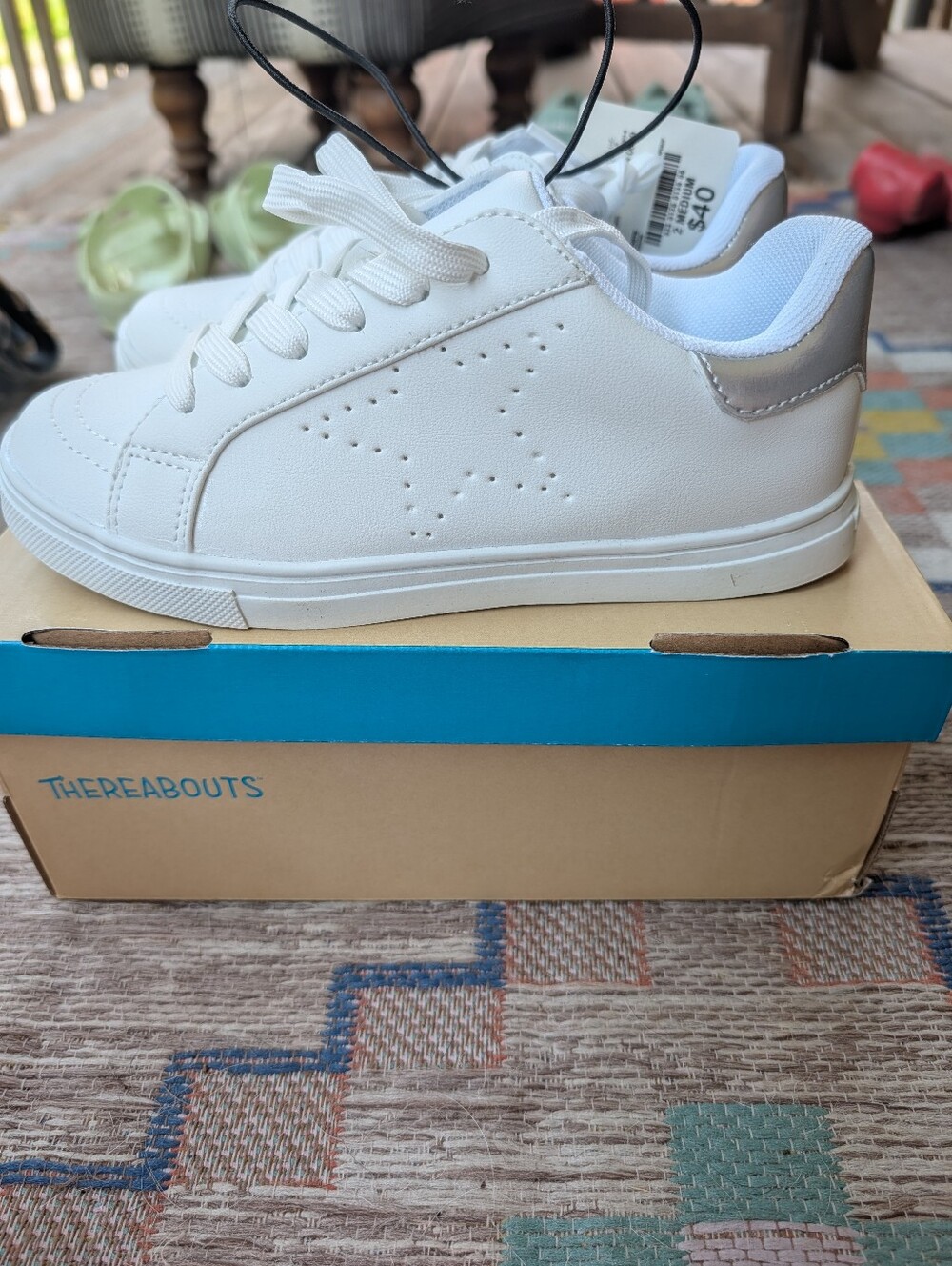 Thereabouts Kids White Sneakers with Silver Heel Accent